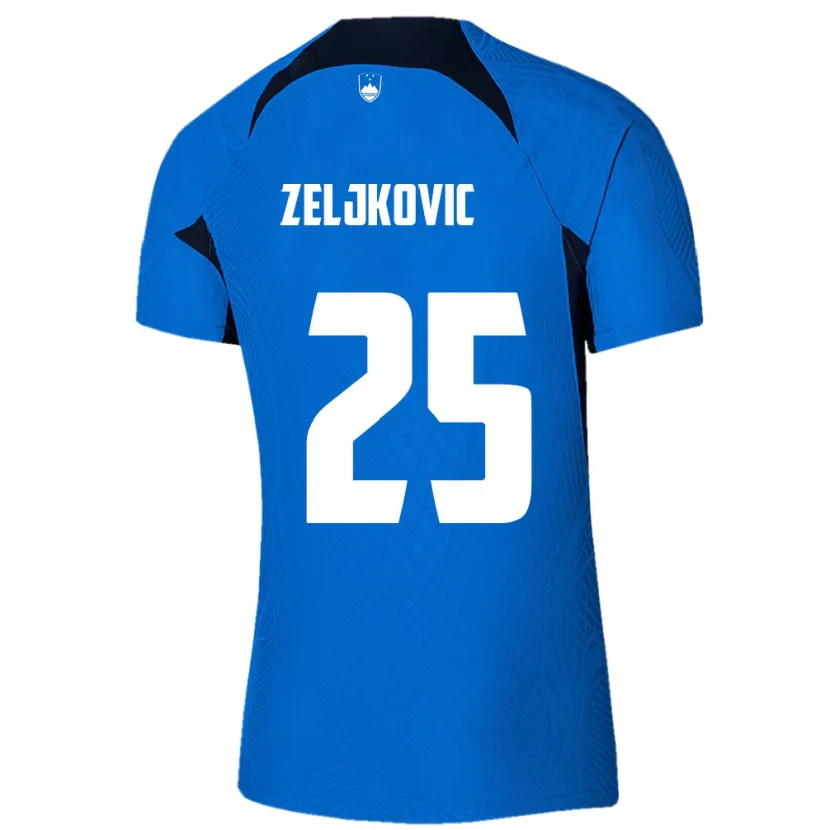 Danxen Barn Slovenia Adrian Zeljkovic #25 Blå Bortetrøye Drakt Trøye 24-26 Skjorter T-Skjorte