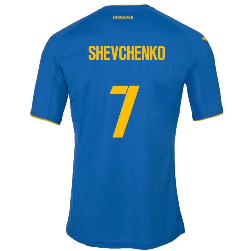 Danxen Barn Ukraina Kristian Shevchenko #7 Blå Bortetrøye Drakt Trøye 24-26 Skjorter T-Skjorte