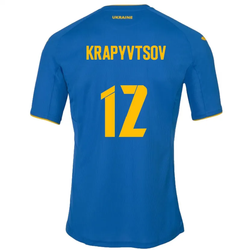 Danxen Barn Ukraina Vladyslav Krapyvtsov #12 Blå Bortetrøye Drakt Trøye 24-26 Skjorter T-Skjorte