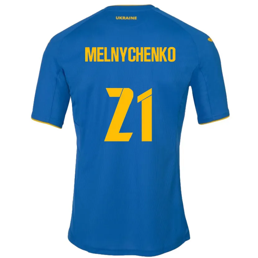 Danxen Barn Ukraina Maksym Melnychenko #21 Blå Bortetrøye Drakt Trøye 24-26 Skjorter T-Skjorte