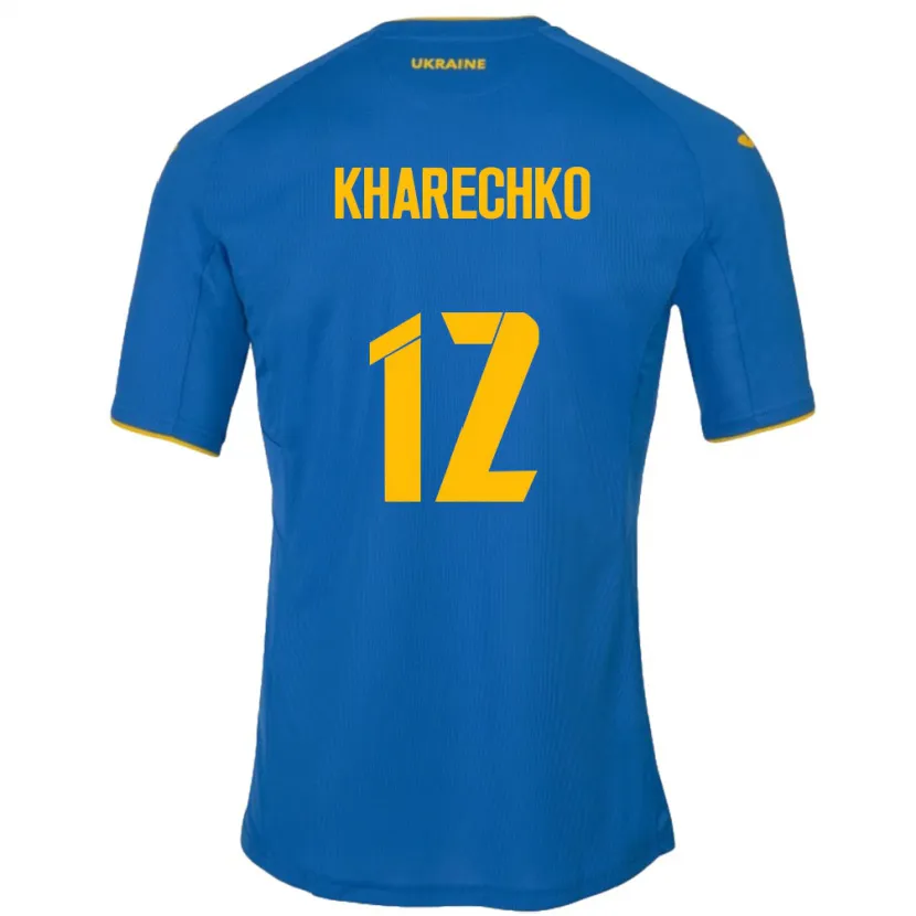 Danxen Barn Ukraina Oleksandr Kharechko #12 Blå Bortetrøye Drakt Trøye 24-26 Skjorter T-Skjorte