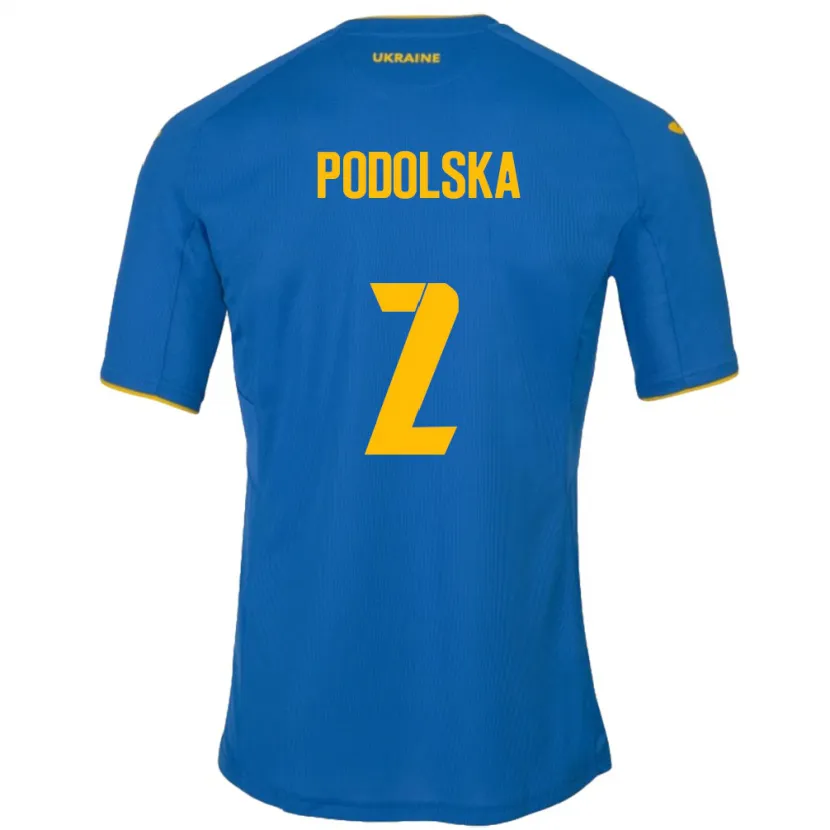 Danxen Barn Ukraina Iryna Podolska #2 Blå Bortetrøye Drakt Trøye 24-26 Skjorter T-Skjorte