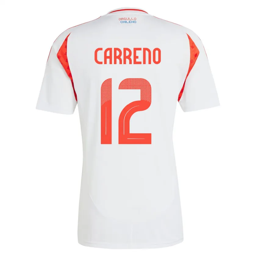 Danxen Barn Chile Diego Carreño #12 Hvit Bortetrøye Drakt Trøye 24-26 Skjorter T-Skjorte