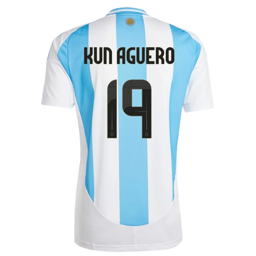 Danxen Mann Argentina Sergio Aguero #19 Hvit Blå Hjemmetrøye Drakt Trøye 24-26 Skjorter T-Skjorte