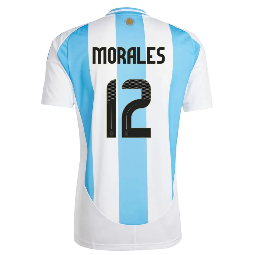 Danxen Mann Argentina Lautaro Morales #12 Hvit Blå Hjemmetrøye Drakt Trøye 24-26 Skjorter T-Skjorte