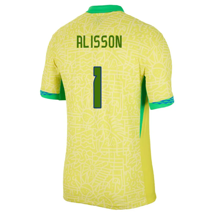 Danxen Mann Brasil Alisson #1 Gul Hjemmetrøye Drakt Trøye 24-26 Skjorter T-Skjorte