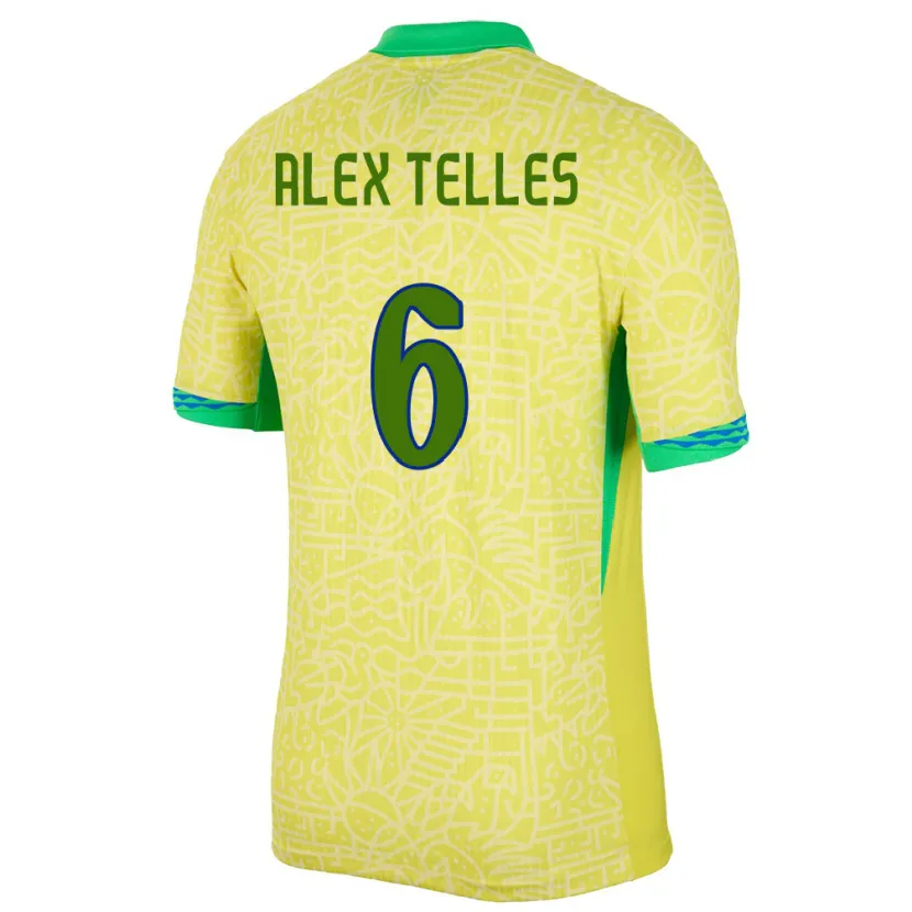 Danxen Mann Brasil Alex Telles #6 Gul Hjemmetrøye Drakt Trøye 24-26 Skjorter T-Skjorte