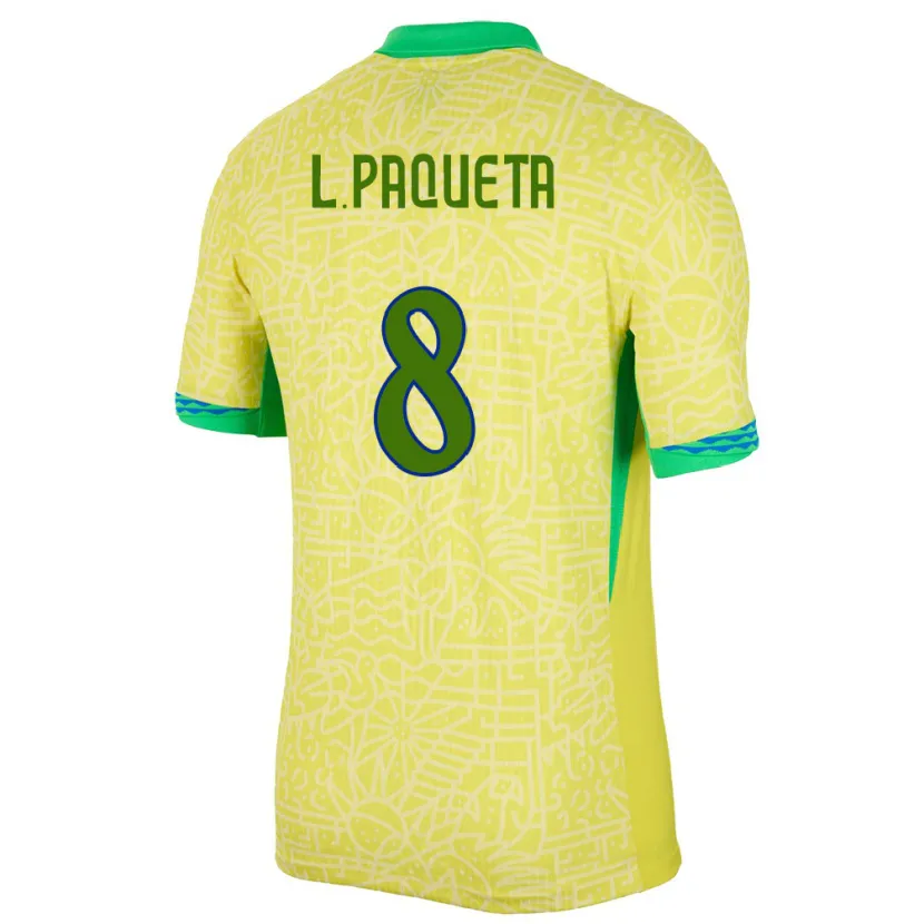 Danxen Mann Brasil Lucas Paqueta #8 Gul Hjemmetrøye Drakt Trøye 24-26 Skjorter T-Skjorte