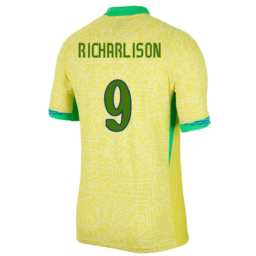 Danxen Mann Brasil Richarlison #9 Gul Hjemmetrøye Drakt Trøye 24-26 Skjorter T-Skjorte