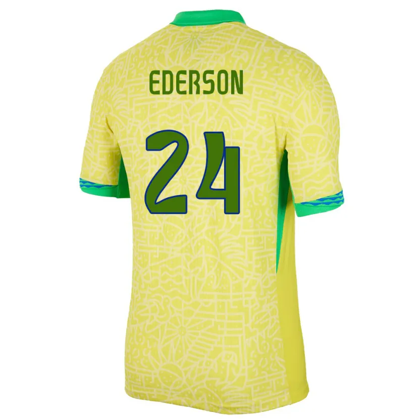 Danxen Mann Brasil Ederson #24 Gul Hjemmetrøye Drakt Trøye 24-26 Skjorter T-Skjorte