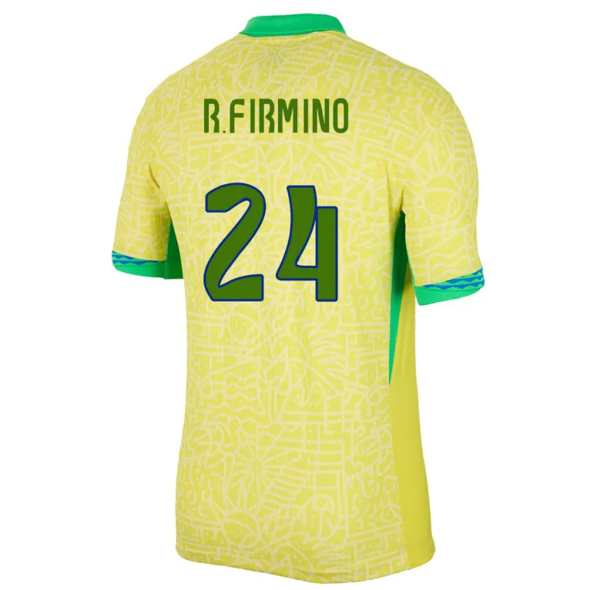 Danxen Mann Brasil Roberto Firmino #24 Gul Hjemmetrøye Drakt Trøye 24-26 Skjorter T-Skjorte