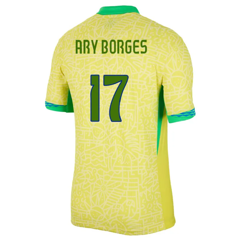 Danxen Mann Brasil Ary Borges #17 Gul Hjemmetrøye Drakt Trøye 24-26 Skjorter T-Skjorte