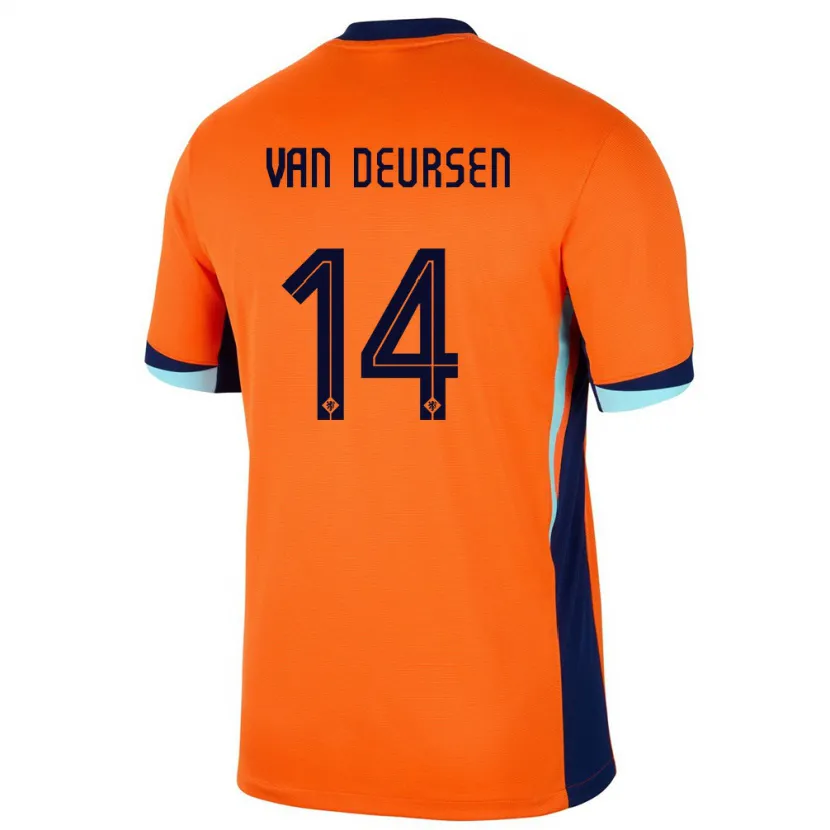 Danxen Mann Nederland Eva Van Deursen #14 Oransje Hjemmetrøye Drakt Trøye 24-26 Skjorter T-Skjorte