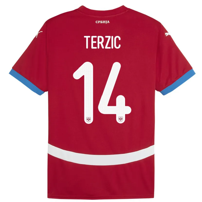 Danxen Mann Serbia Aleksa Terzic #14 Rød Hjemmetrøye Drakt Trøye 24-26 Skjorter T-Skjorte
