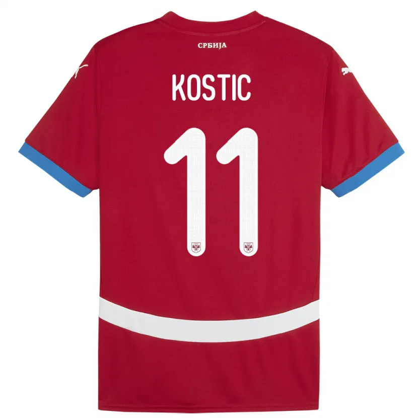 Danxen Mann Serbia Filip Kostic #11 Rød Hjemmetrøye Drakt Trøye 24-26 Skjorter T-Skjorte