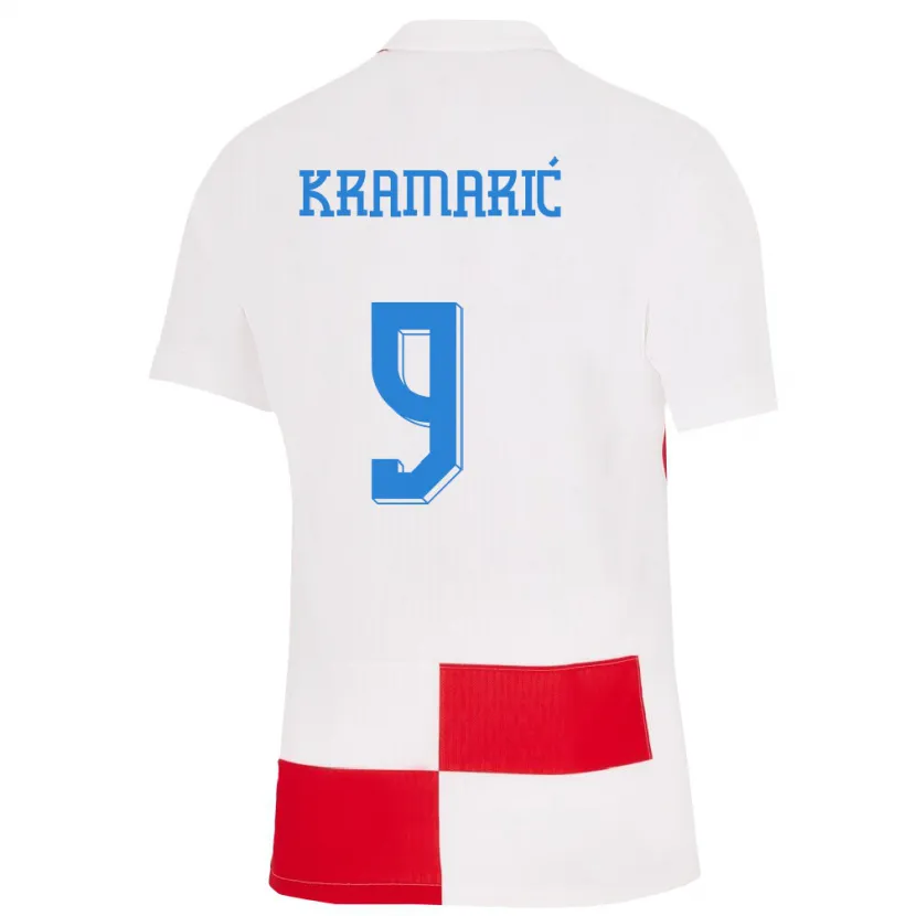 Danxen Mann Kroatia Andrej Kramaric #9 Hvit Rød Hjemmetrøye Drakt Trøye 24-26 Skjorter T-Skjorte