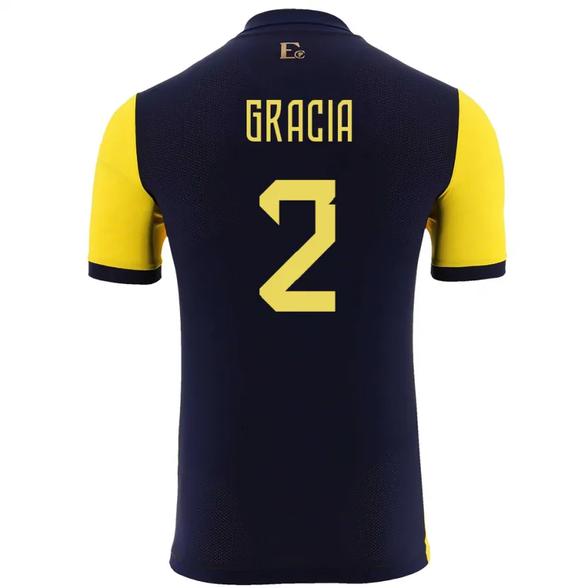 Danxen Mann Ecuador Ericka Gracia #2 Gul Hjemmetrøye Drakt Trøye 24-26 Skjorter T-Skjorte