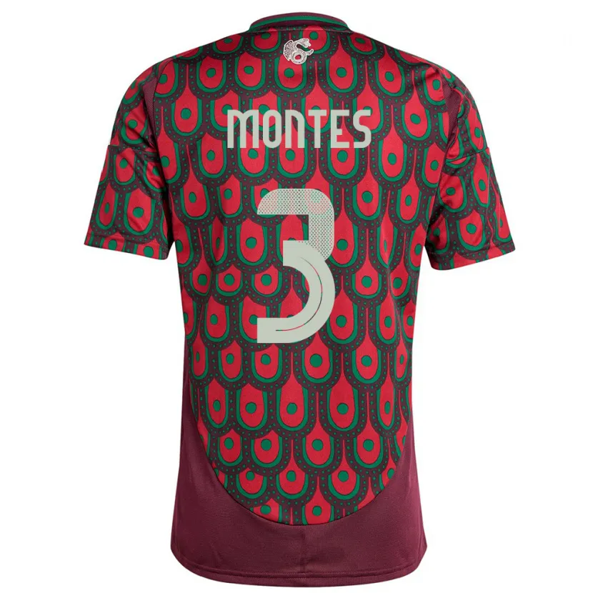 Danxen Mann Mexico Cesar Montes #3 Rødbrun Hjemmetrøye Drakt Trøye 24-26 Skjorter T-Skjorte
