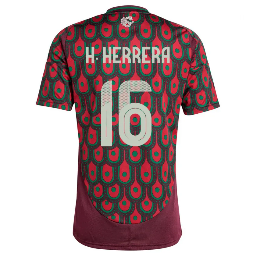 Danxen Mann Mexico Hector Herrera #16 Rødbrun Hjemmetrøye Drakt Trøye 24-26 Skjorter T-Skjorte