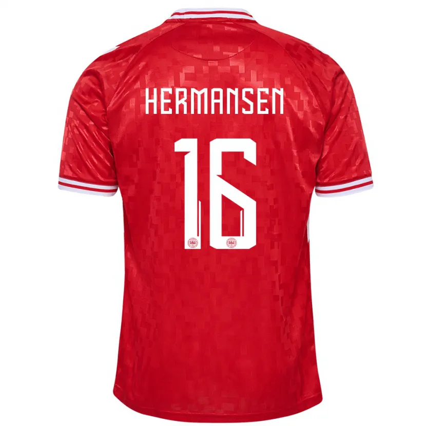 Danxen Mann Danmark Mads Hermansen #16 Rød Hjemmetrøye Drakt Trøye 24-26 Skjorter T-Skjorte