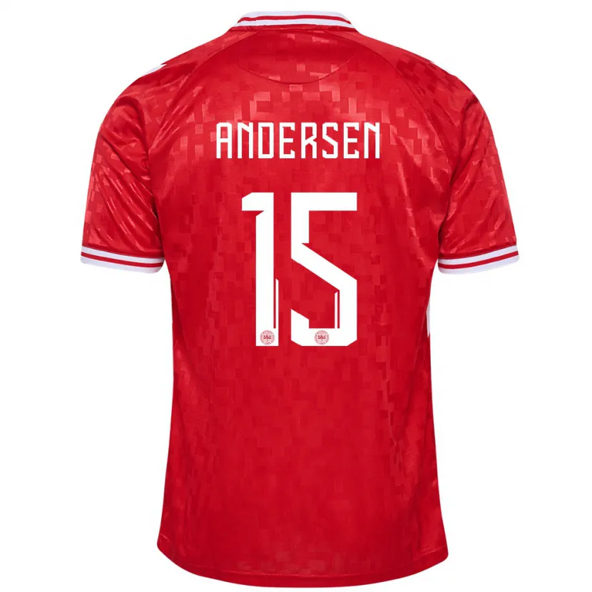 Danxen Mann Danmark Jacob Andersen #15 Rød Hjemmetrøye Drakt Trøye 24-26 Skjorter T-Skjorte