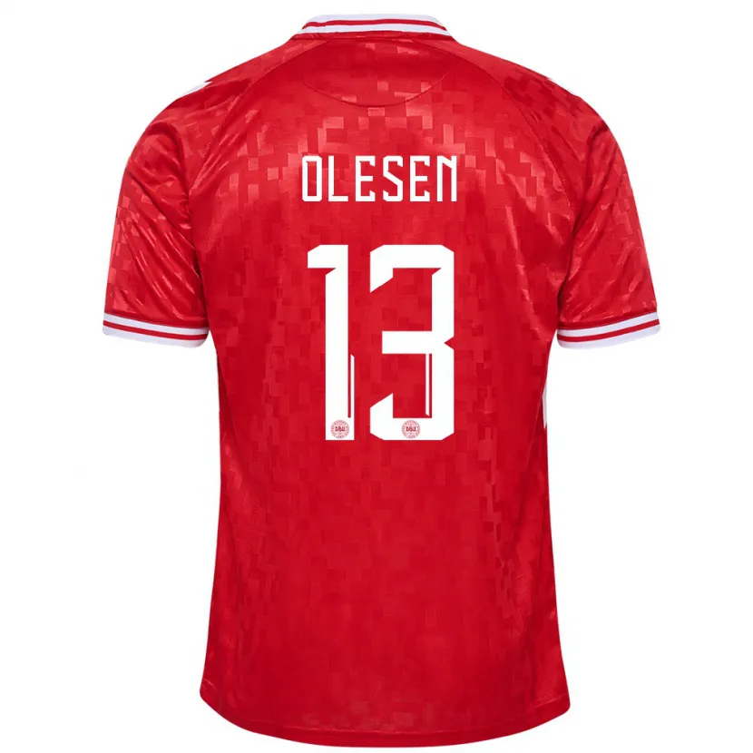 Danxen Mann Danmark Karoline Olesen #13 Rød Hjemmetrøye Drakt Trøye 24-26 Skjorter T-Skjorte