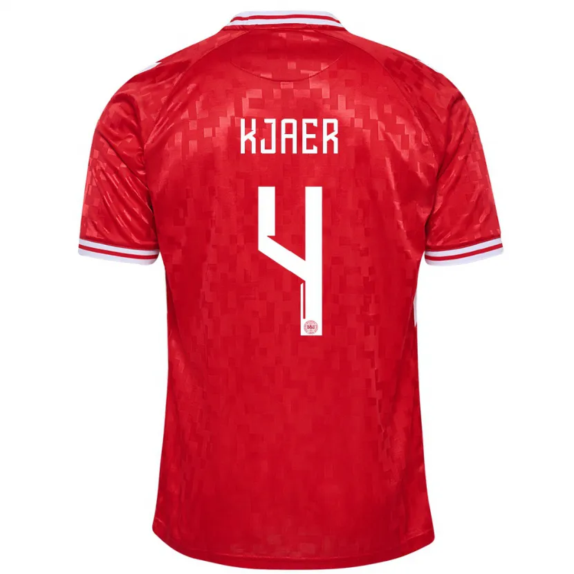 Danxen Mann Danmark Simon Kjaer #4 Rød Hjemmetrøye Drakt Trøye 24-26 Skjorter T-Skjorte