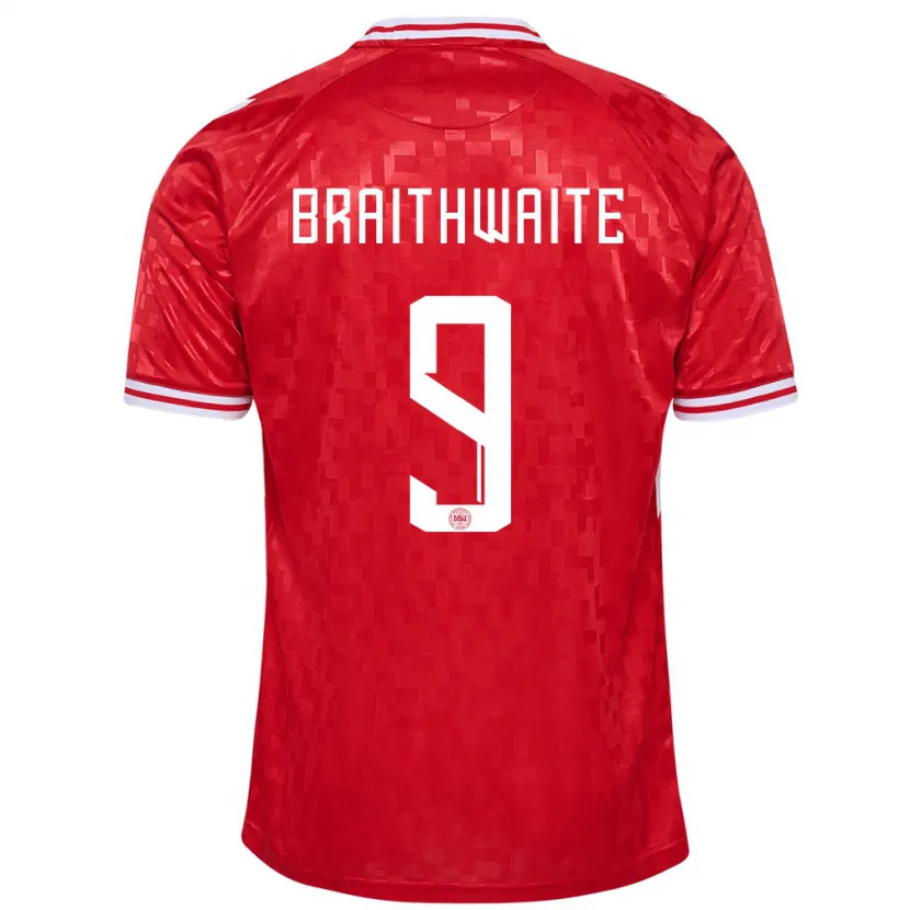 Danxen Mann Danmark Martin Braithwaite #9 Rød Hjemmetrøye Drakt Trøye 24-26 Skjorter T-Skjorte
