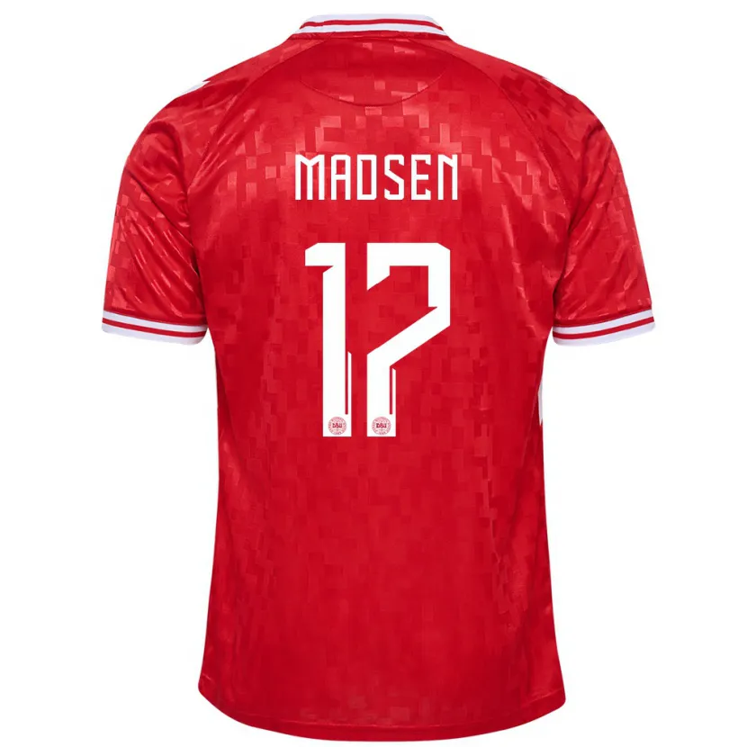 Danxen Mann Danmark Nicolas Madsen #17 Rød Hjemmetrøye Drakt Trøye 24-26 Skjorter T-Skjorte