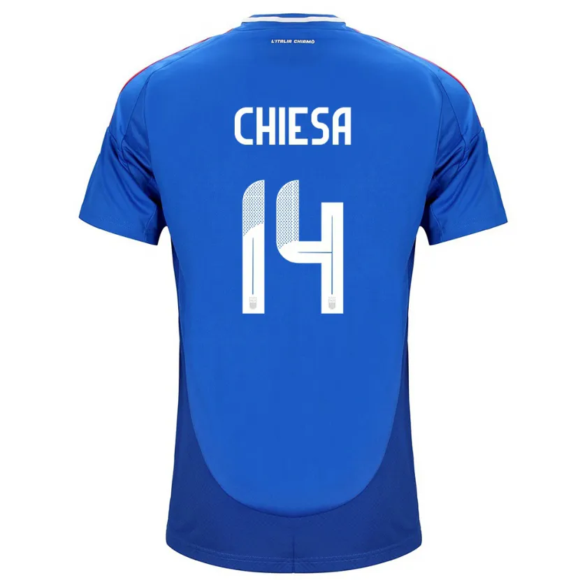 Danxen Mann Italia Federico Chiesa #14 Blå Hjemmetrøye Drakt Trøye 24-26 Skjorter T-Skjorte