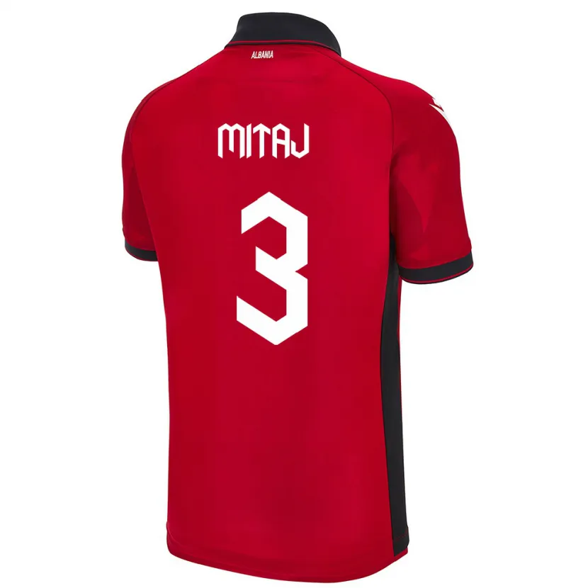 Danxen Mann Albania Mario Mitaj #3 Rød Hjemmetrøye Drakt Trøye 24-26 Skjorter T-Skjorte