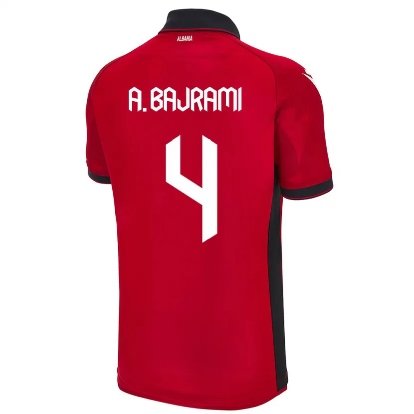 Danxen Mann Albania Adrian Bajrami #4 Rød Hjemmetrøye Drakt Trøye 24-26 Skjorter T-Skjorte