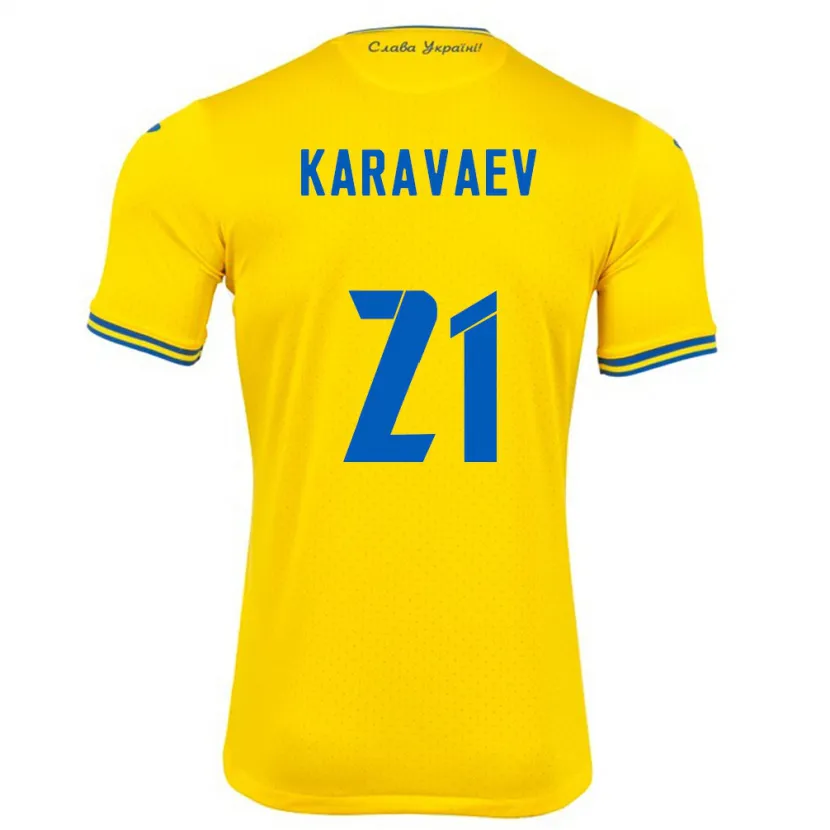 Danxen Mann Ukraina Oleksandr Karavaev #21 Gul Hjemmetrøye Drakt Trøye 24-26 Skjorter T-Skjorte