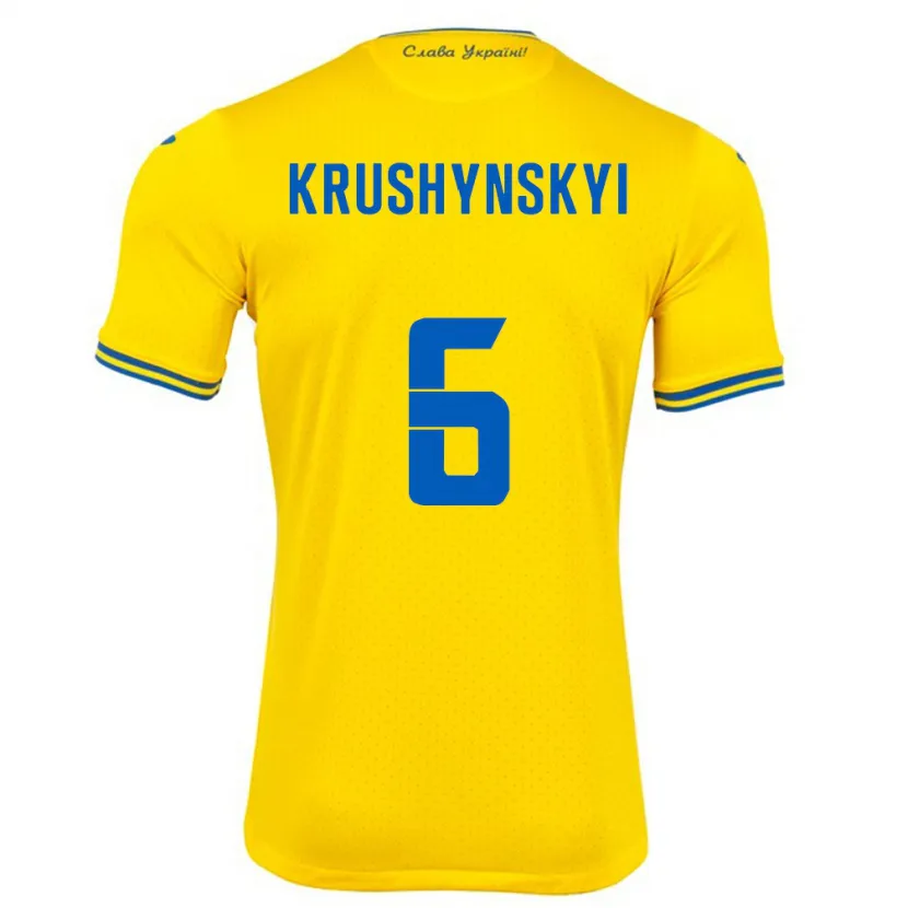 Danxen Mann Ukraina Borys Krushynskyi #6 Gul Hjemmetrøye Drakt Trøye 24-26 Skjorter T-Skjorte