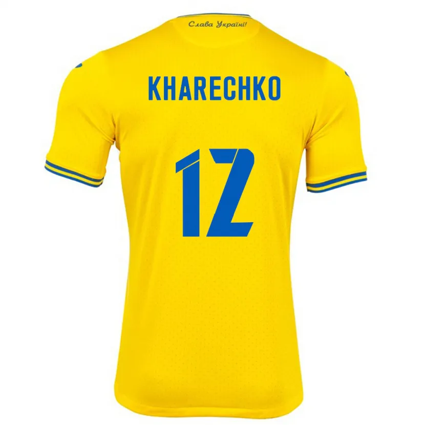 Danxen Mann Ukraina Oleksandr Kharechko #12 Gul Hjemmetrøye Drakt Trøye 24-26 Skjorter T-Skjorte