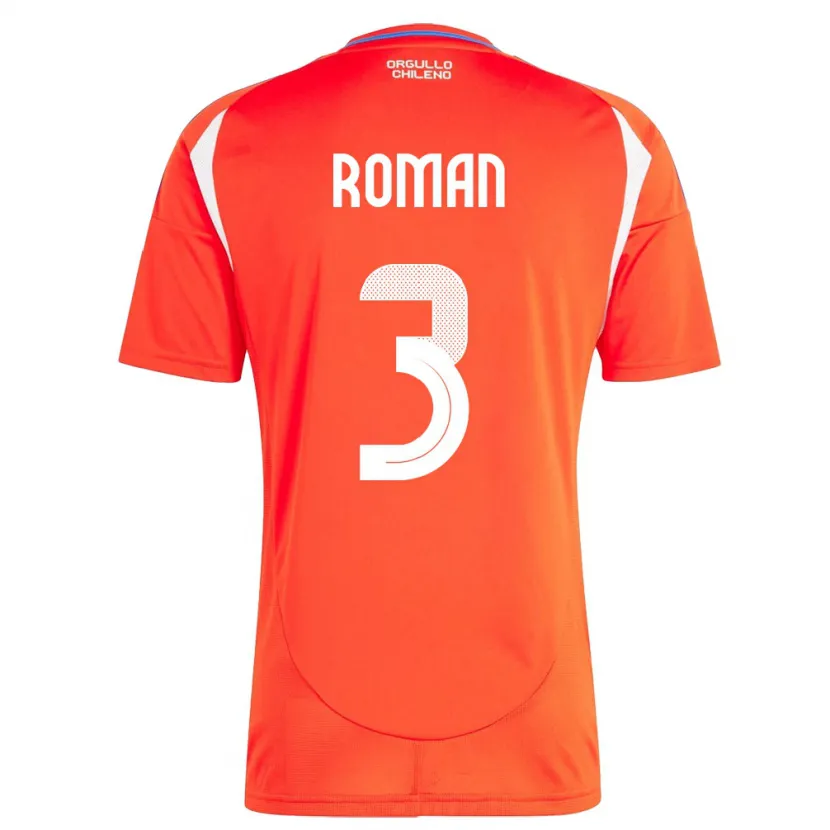 Danxen Mann Chile Iván Román #3 Rød Hjemmetrøye Drakt Trøye 24-26 Skjorter T-Skjorte