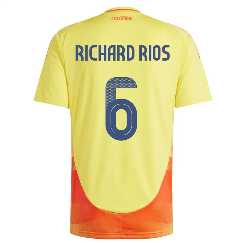 Danxen Mann Colombia Richard Ríos #6 Gul Hjemmetrøye Drakt Trøye 24-26 Skjorter T-Skjorte