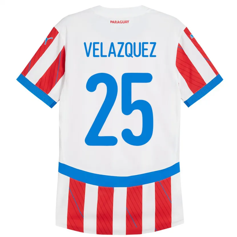Danxen Mann Paraguay Gustavo Velázquez #25 Hvit Rød Hjemmetrøye Drakt Trøye 24-26 Skjorter T-Skjorte