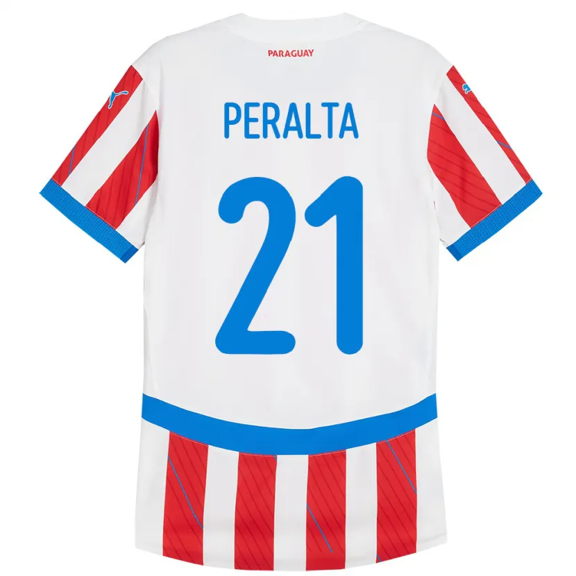 Danxen Mann Paraguay Fabrizio Peralta #21 Hvit Rød Hjemmetrøye Drakt Trøye 24-26 Skjorter T-Skjorte