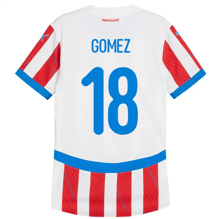Danxen Mann Paraguay Diego Gómez #18 Hvit Rød Hjemmetrøye Drakt Trøye 24-26 Skjorter T-Skjorte