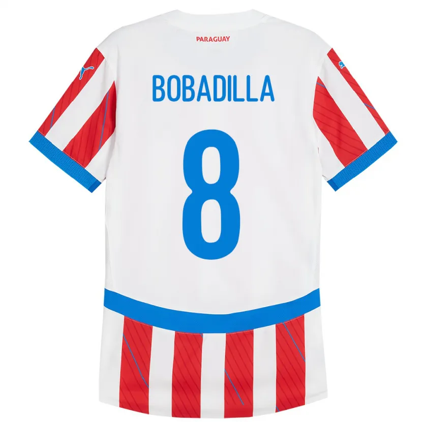 Danxen Mann Paraguay Damián Bobadilla #8 Hvit Rød Hjemmetrøye Drakt Trøye 24-26 Skjorter T-Skjorte