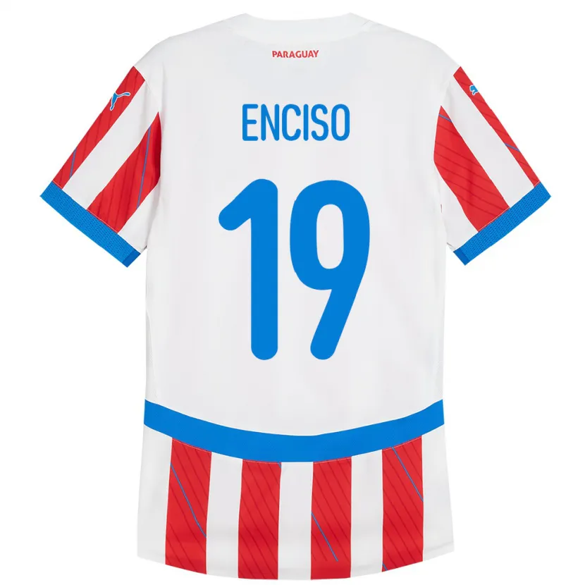 Danxen Mann Paraguay Julio Enciso #19 Hvit Rød Hjemmetrøye Drakt Trøye 24-26 Skjorter T-Skjorte
