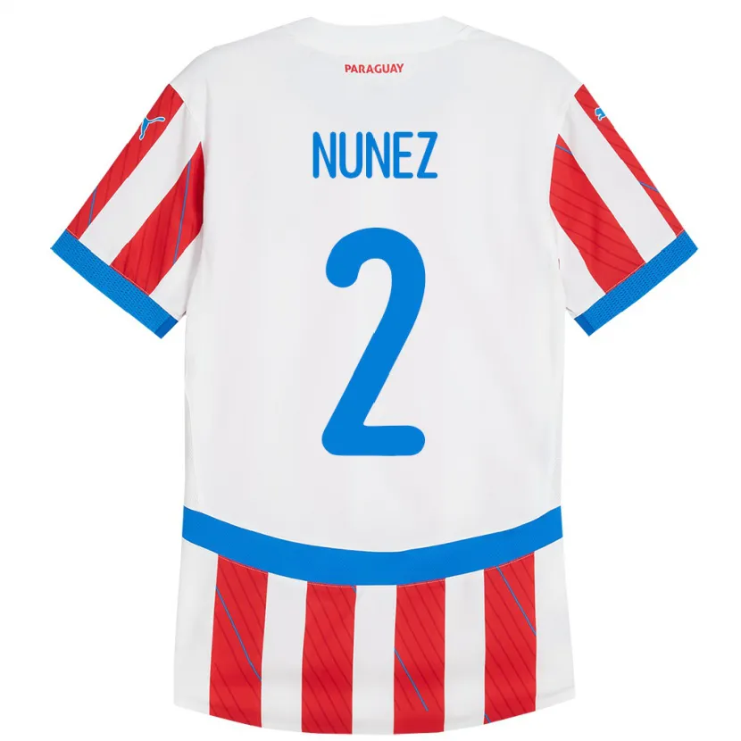 Danxen Mann Paraguay Alan Núñez #2 Hvit Rød Hjemmetrøye Drakt Trøye 24-26 Skjorter T-Skjorte