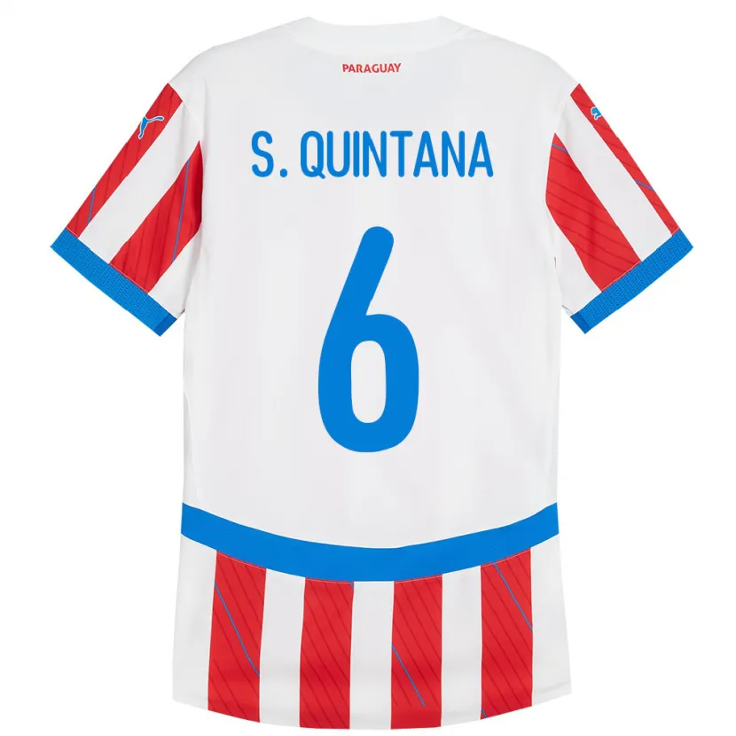 Danxen Mann Paraguay Sebastián Quintana #6 Hvit Rød Hjemmetrøye Drakt Trøye 24-26 Skjorter T-Skjorte