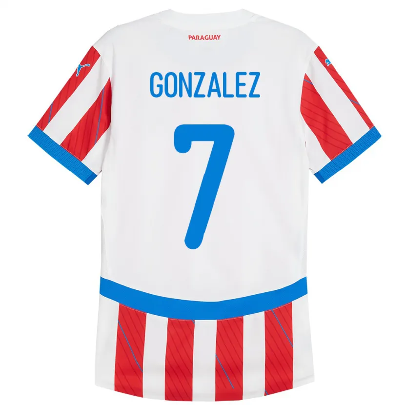 Danxen Mann Paraguay Diego González #7 Hvit Rød Hjemmetrøye Drakt Trøye 24-26 Skjorter T-Skjorte