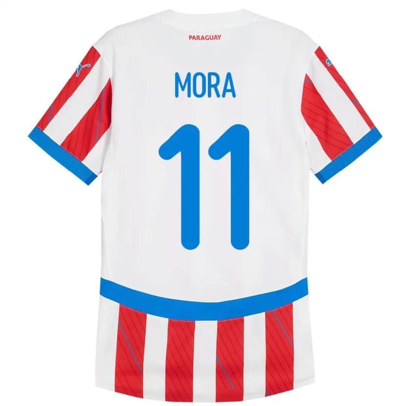 Danxen Mann Paraguay Jorge Mora #11 Hvit Rød Hjemmetrøye Drakt Trøye 24-26 Skjorter T-Skjorte