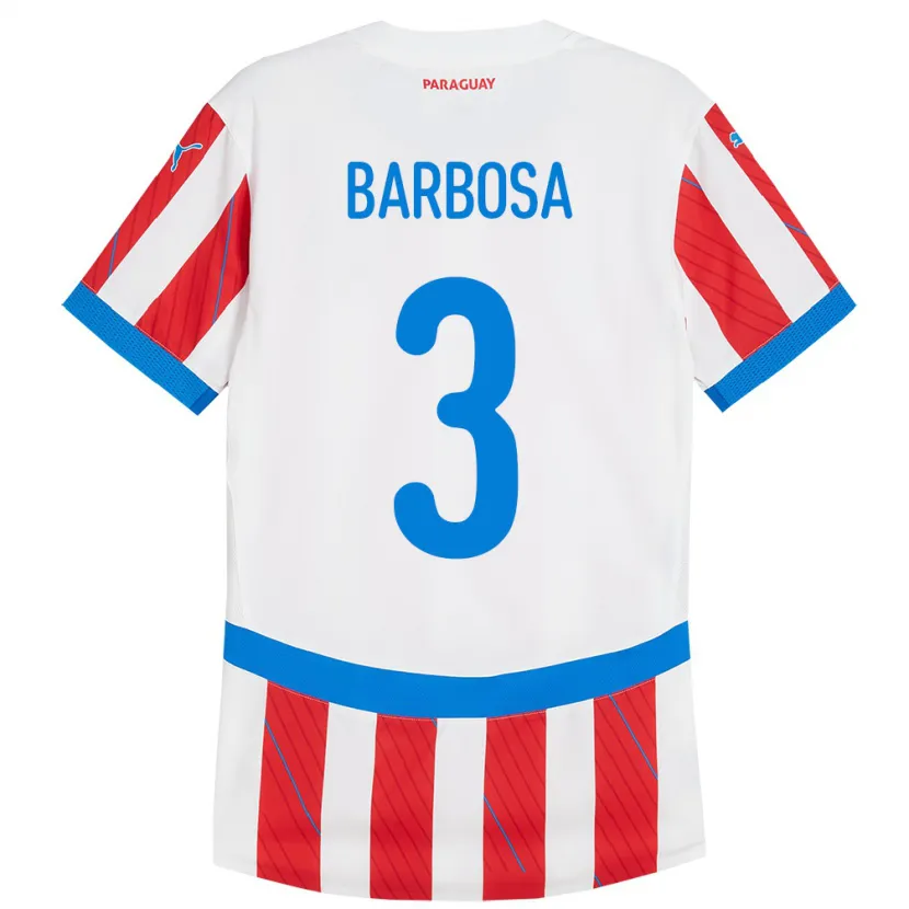 Danxen Mann Paraguay Camila Barbosa #3 Hvit Rød Hjemmetrøye Drakt Trøye 24-26 Skjorter T-Skjorte