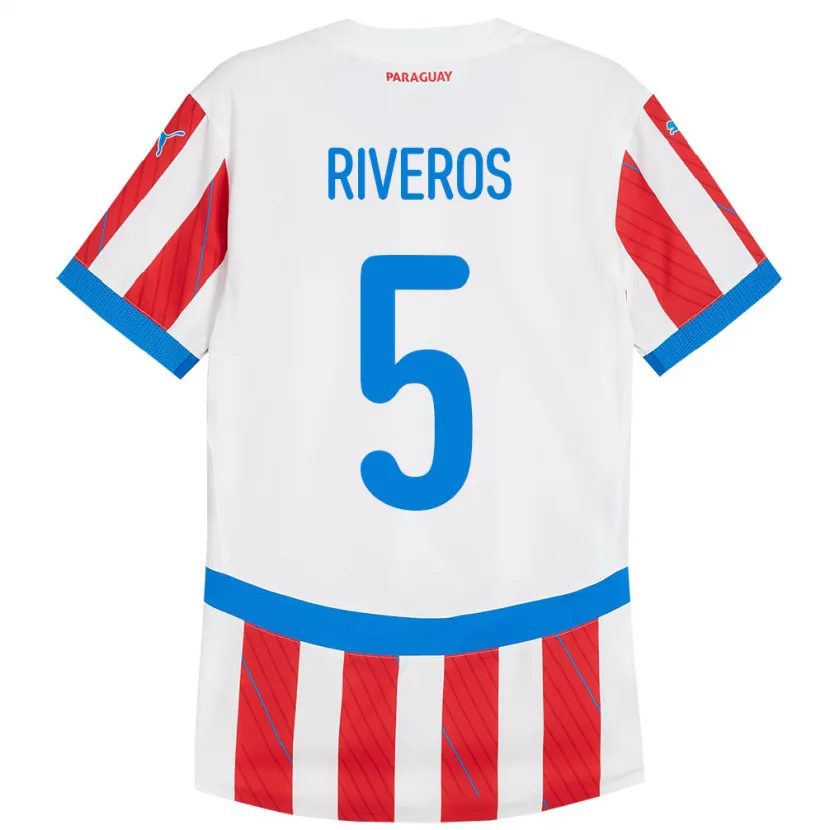 Danxen Mann Paraguay Verónica Riveros #5 Hvit Rød Hjemmetrøye Drakt Trøye 24-26 Skjorter T-Skjorte