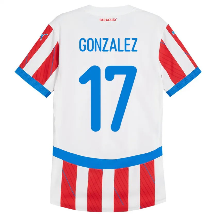 Danxen Mann Paraguay Lourdes González #17 Hvit Rød Hjemmetrøye Drakt Trøye 24-26 Skjorter T-Skjorte