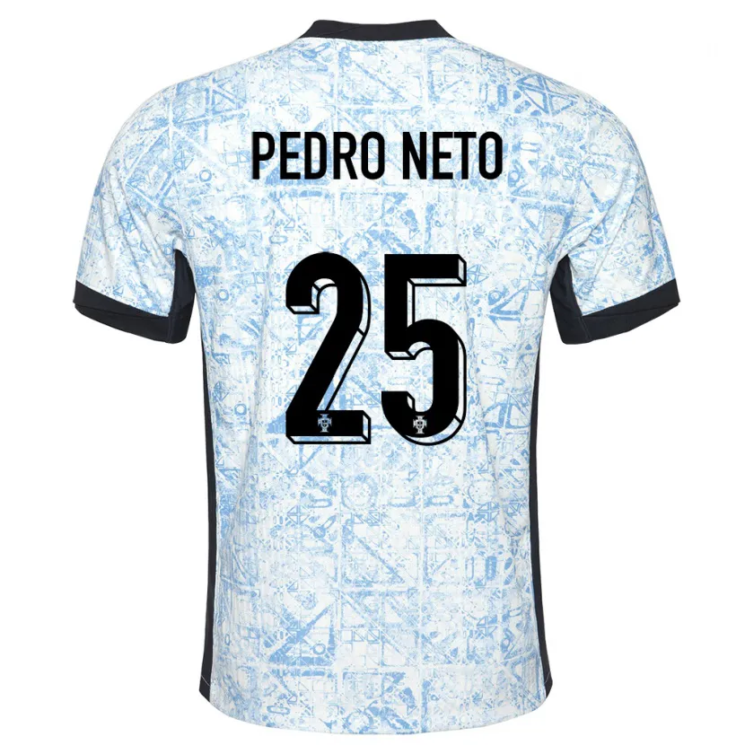 Danxen Mann Portugal Pedro Neto #25 Kremblå Bortetrøye Drakt Trøye 24-26 Skjorter T-Skjorte